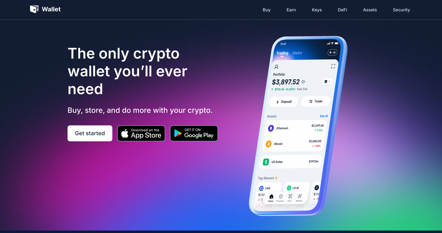 スマートフォンに表示されたアプリが掲載されたBlockchain.comウォレットの製品ページ