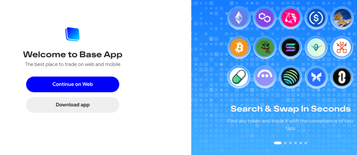 Baseアプリのウェルカム画面、ブランド名を変更したCoinbase Wallet